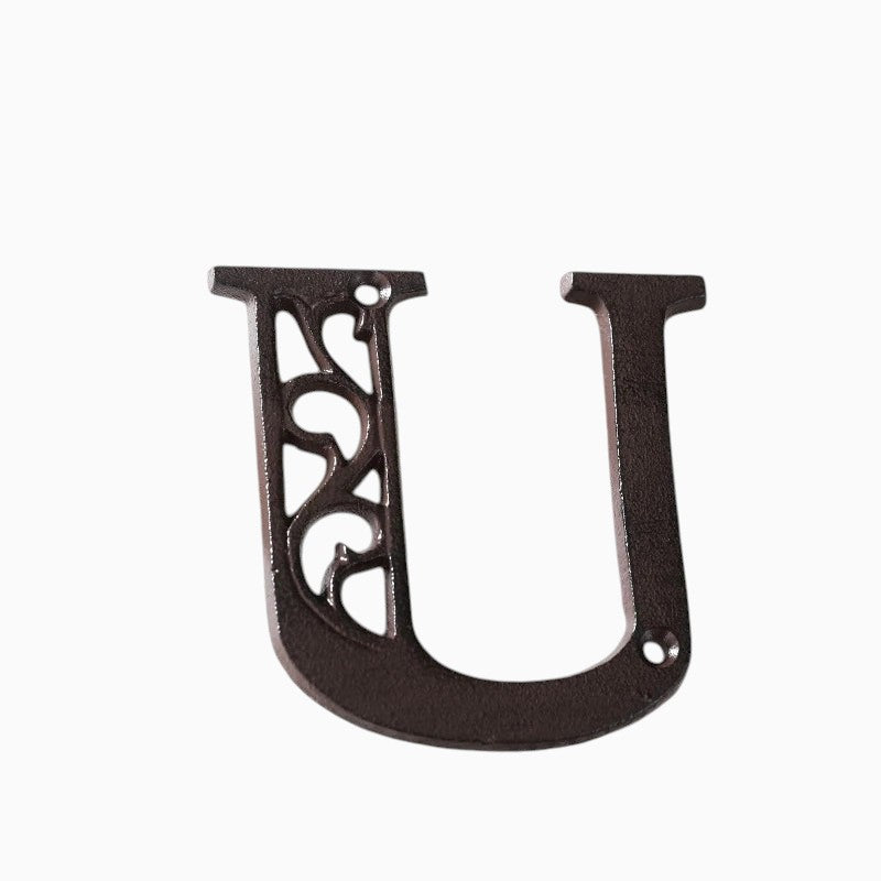 The Renmy Store Homewares & Gifts black cast iron letter U with a decorative hollowed-out European retro design.