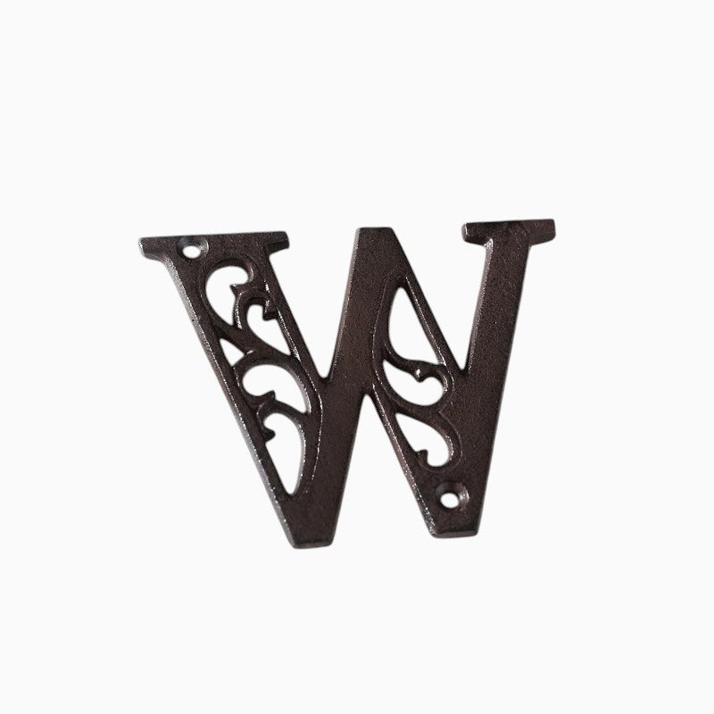 The Renmy Store Homewares & Gifts black cast iron letter W with a hollowed-out European retro design on a book page.