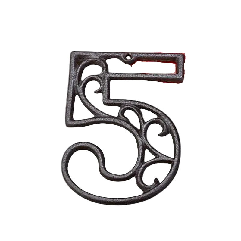 The Renmy Store Homewares & Gifts black cast iron number 5 with a decorative hollowed-out European retro design.