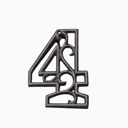 The Renmy Store Homewares & Gifts black cast iron number 4 with a decorative 3D hollowed-out European retro design.