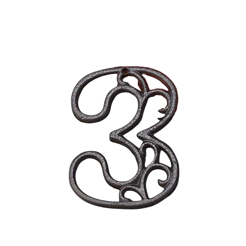The Renmy Store Homewares & Gifts black lacquered cast iron number 3 with a decorative hollowed-out European retro design