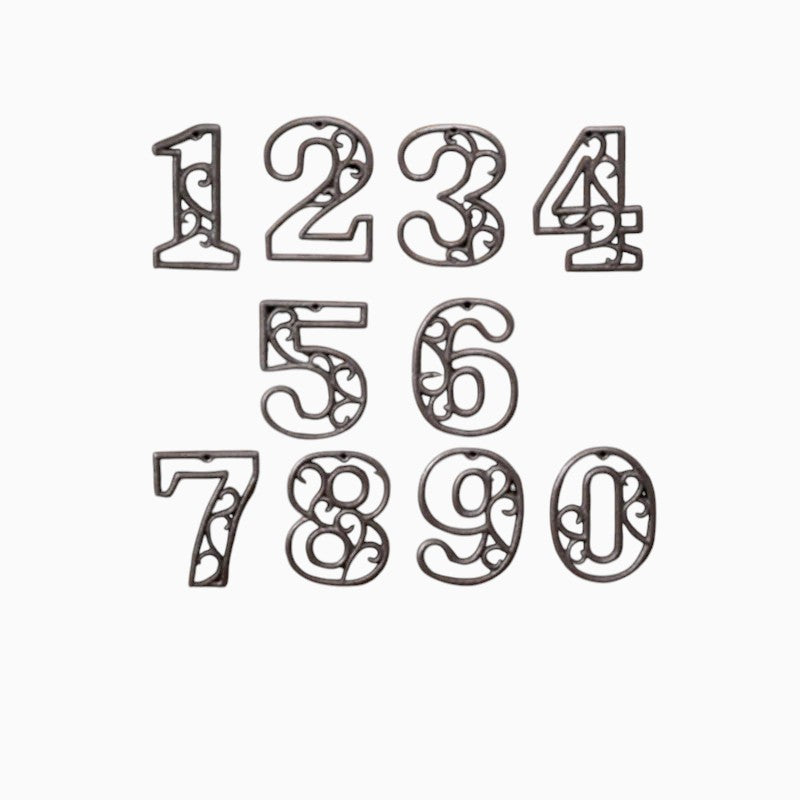 The Renmy Store Homewares & Gifts black cast iron numbers 0-9 with decorative hollowed-out European retro 3D design.