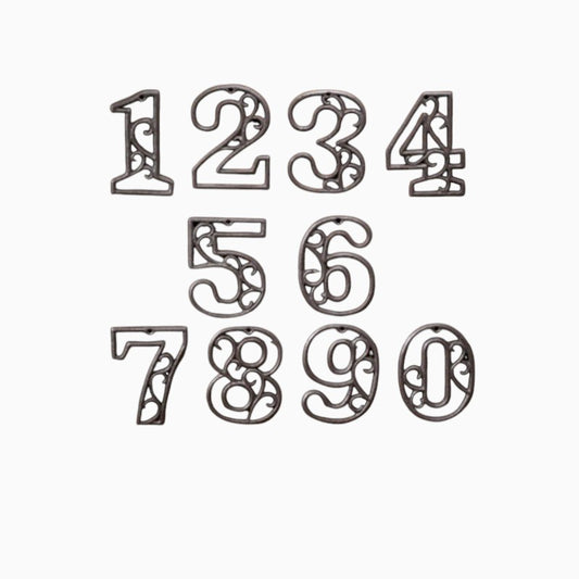 The Renmy Store Homewares & Gifts black cast iron numbers 0-9 with decorative hollowed-out European retro 3D design.