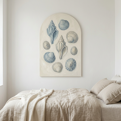 Thin MDF panel with coastal seashell artwork