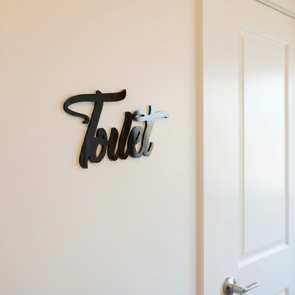 Toilet Sign on Wall Beside Door