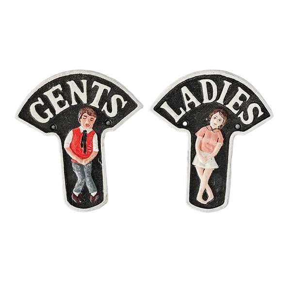 Ladies & Gents Toilet Cast Iron Sign | Vintage Antique Rustic Bathroom Decor 19x17cm