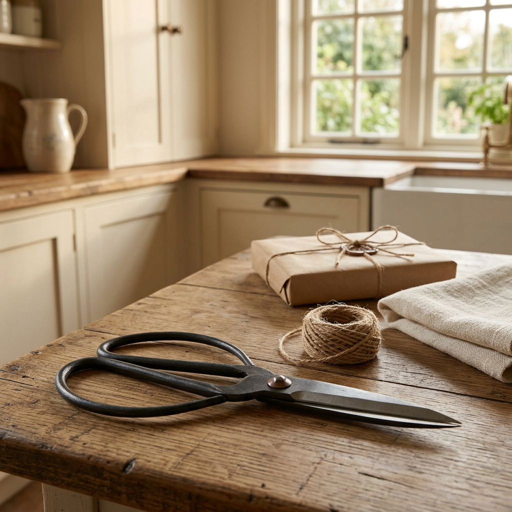 Traditional iron scissors in a cottage-style kitchen