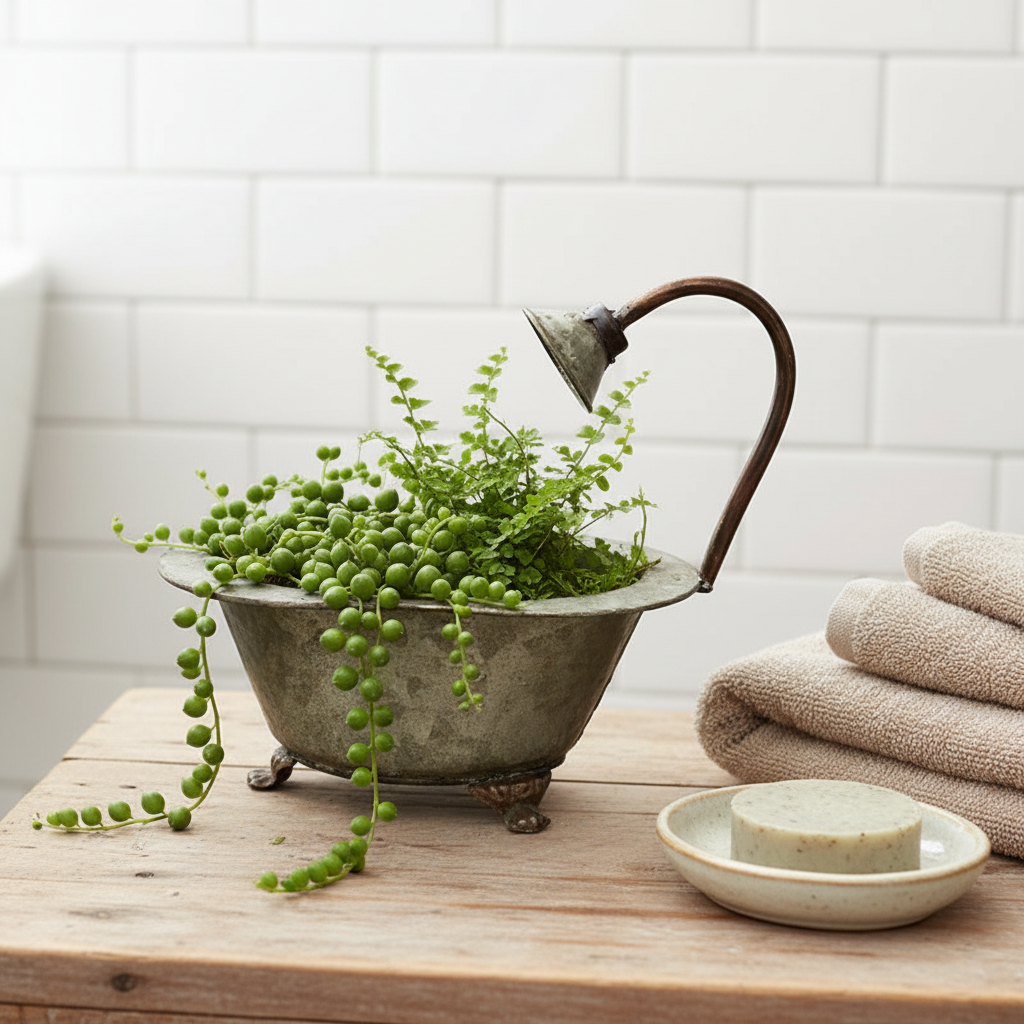 Trailing greenery on a bathroom vanity