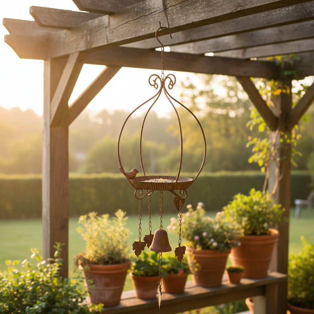 Tray feeder under a veranda pergola