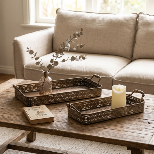 Tray set on a country cottage coffee table