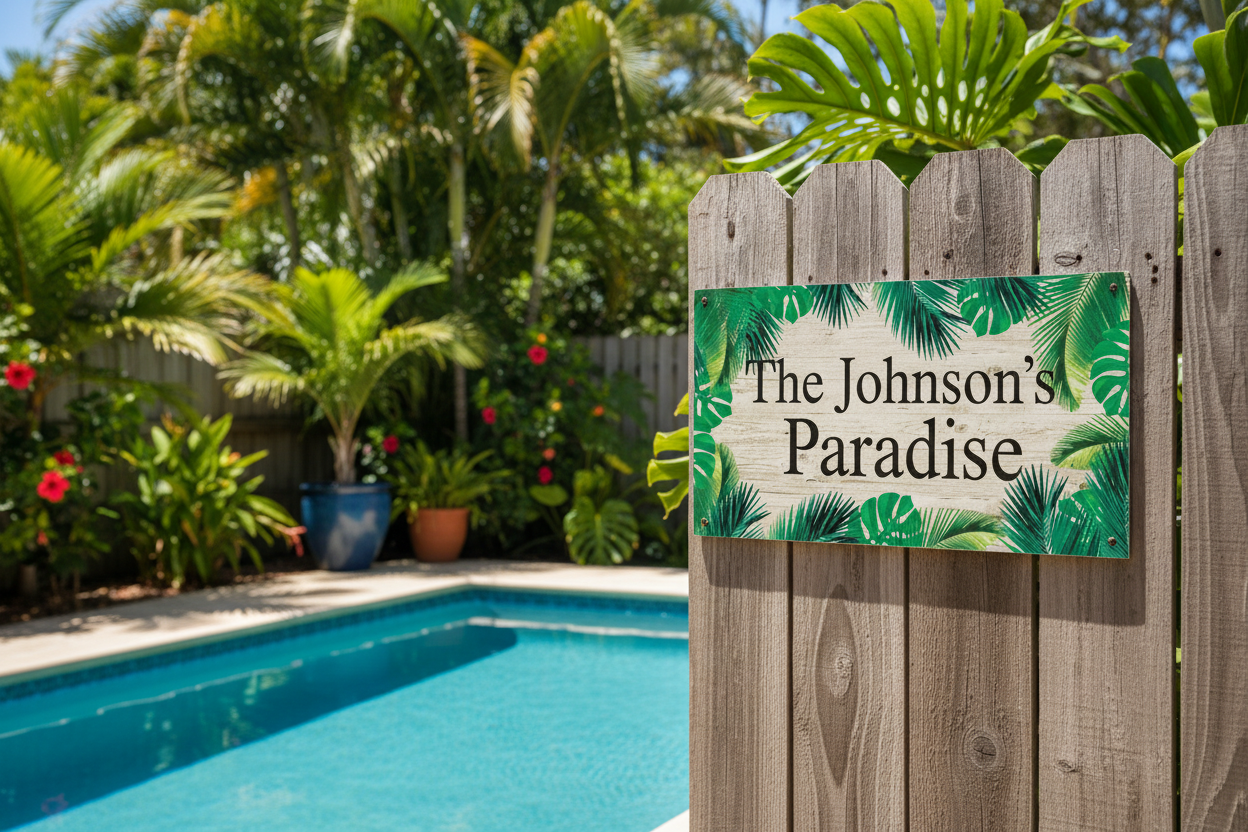 Custom Tropical Paradise Palm Sign | Personalised Acrylic Beach Sign | Coastal Decor | Aussie Made