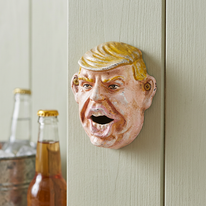 Trump novelty bottle opener in a kitchen drinks corner