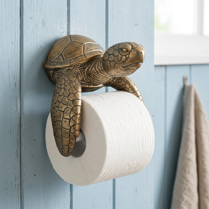 Turtle holder in a blue beach-cottage bathroom