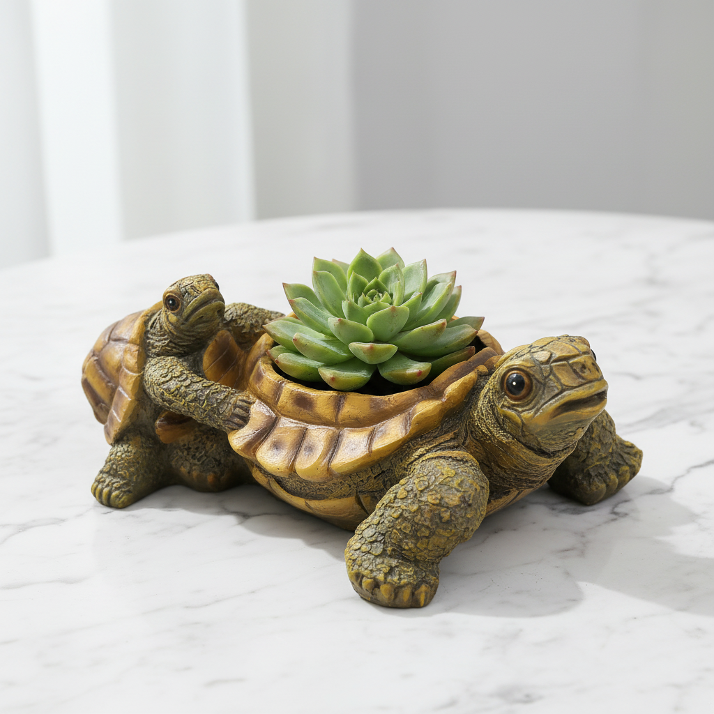 Turtle Planter — White Marble