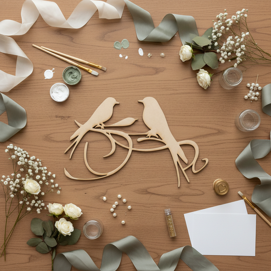 Two Birds Scroll MDF shape for wedding decor