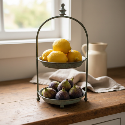 Two-tier stand with lemons on a kitchen bench