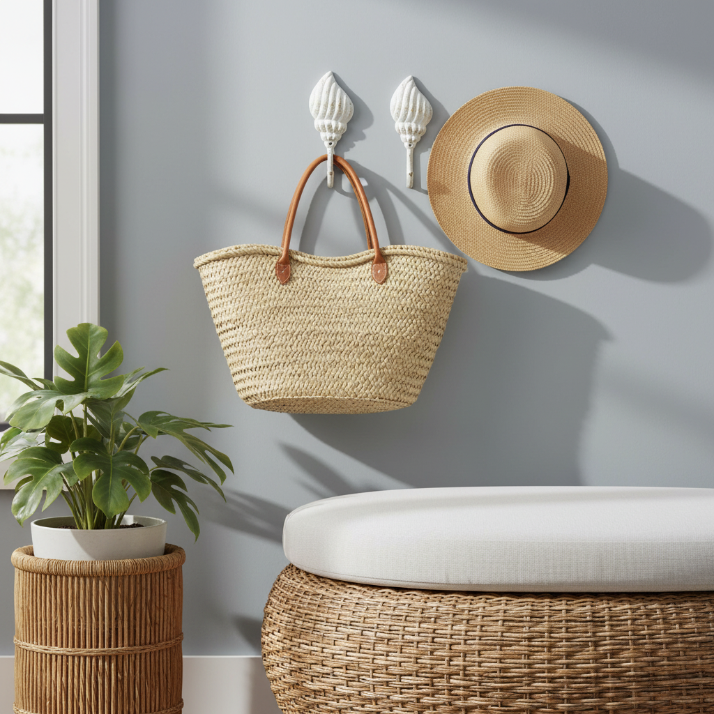 Two White Hooks in Coastal Entryway