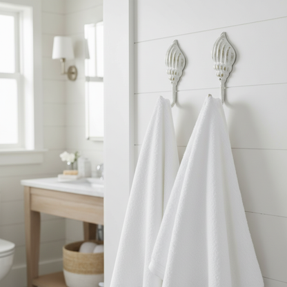 Two White Hooks in Hamptons Bathroom
