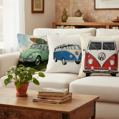 VW Beetle & Kombi Cushion Covers — retro sofa lifestyle