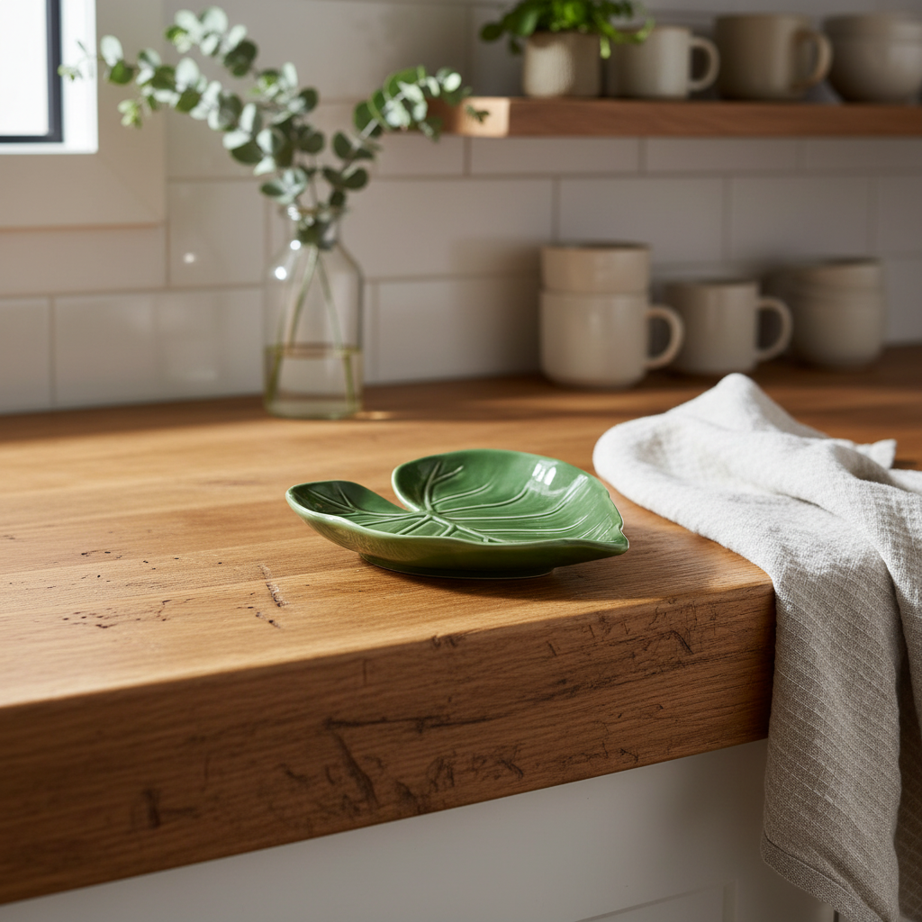 Warm farmhouse timber kitchen background