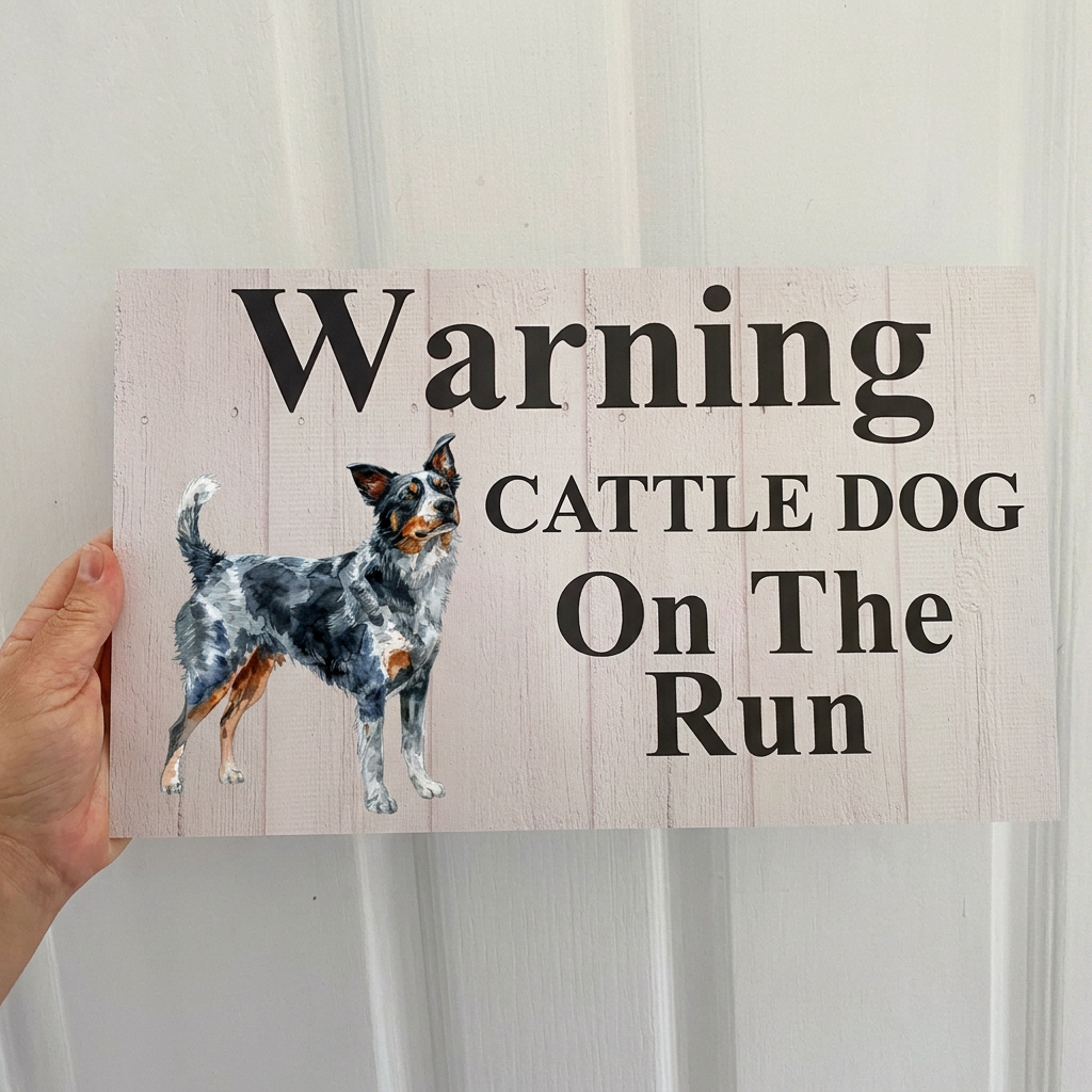 Warning Cattle Dog On The Run sign