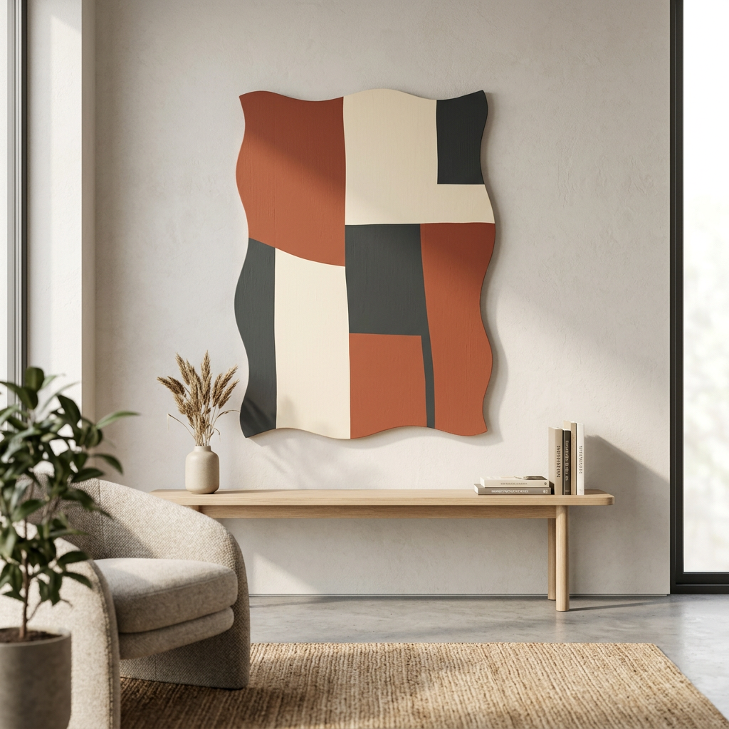 Wavy MDF panel with modern abstract colour blocks