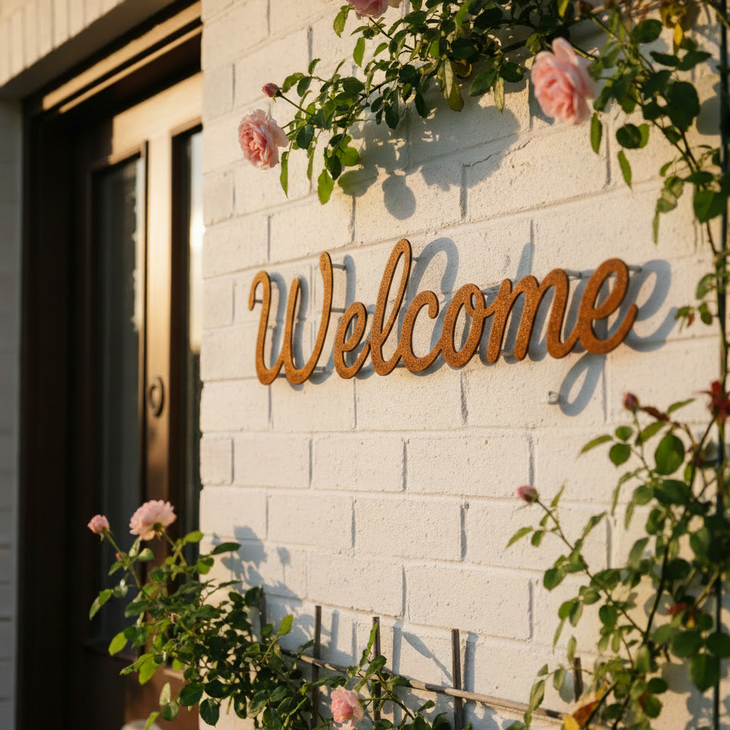 Welcome on white brick