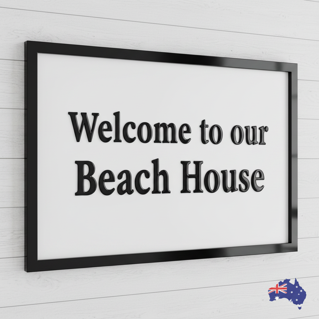 Welcome to our Beach House — Square, Black Text