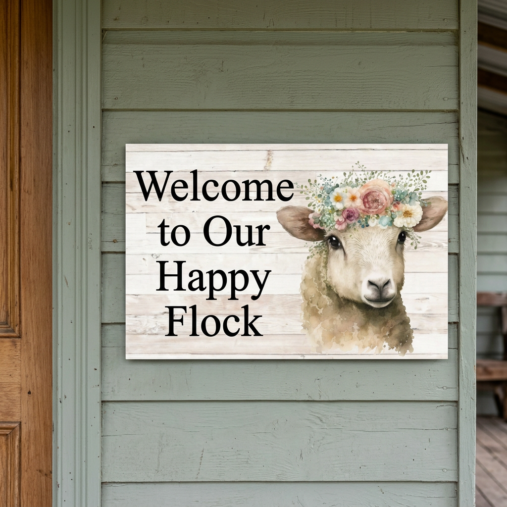 Welcome to Our Happy Flock farmhouse sign