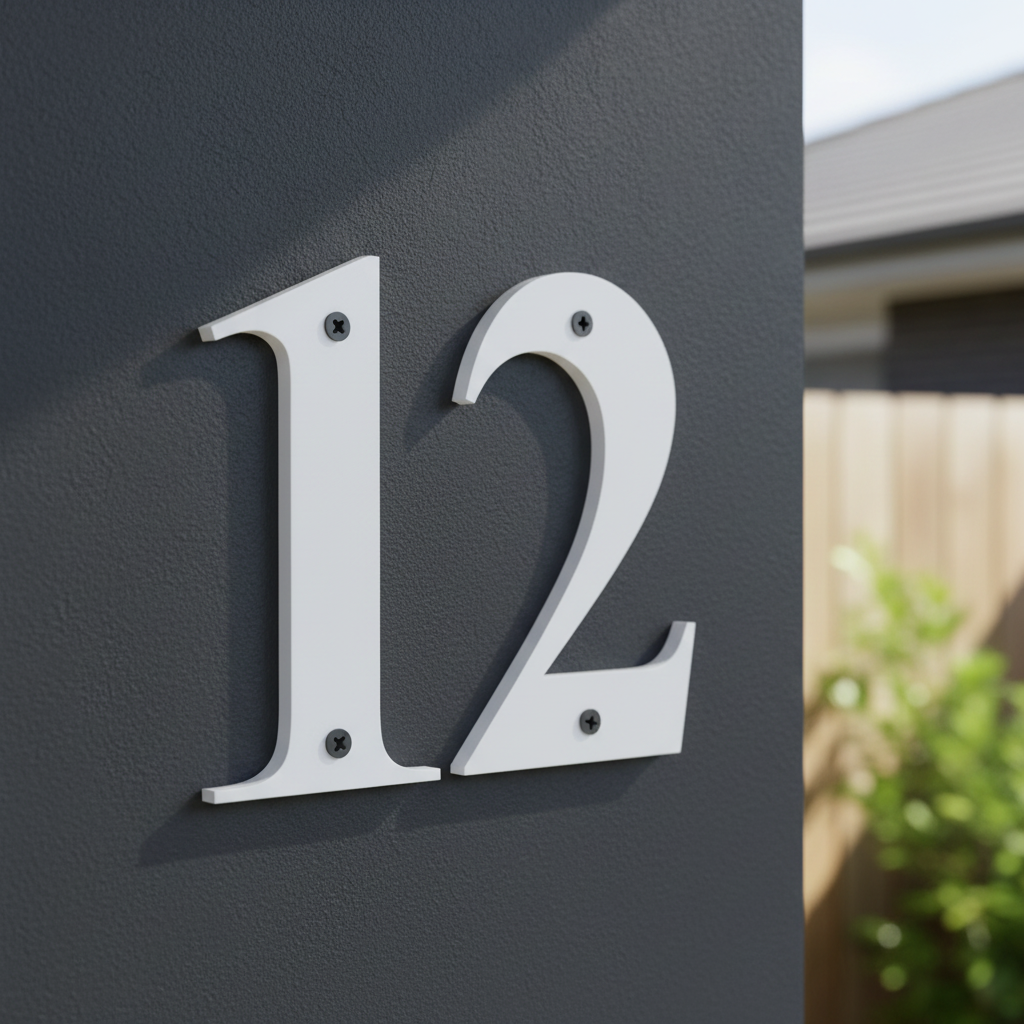 White acrylic letters on rendered wall