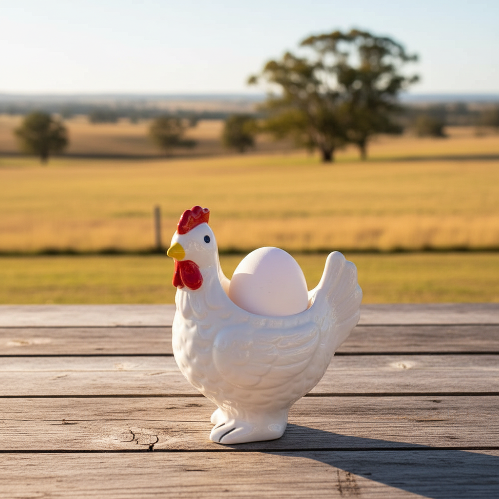 White Chicken Egg Cup Aussie Country