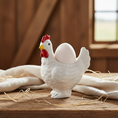 White Chicken Egg Cup Farmhouse