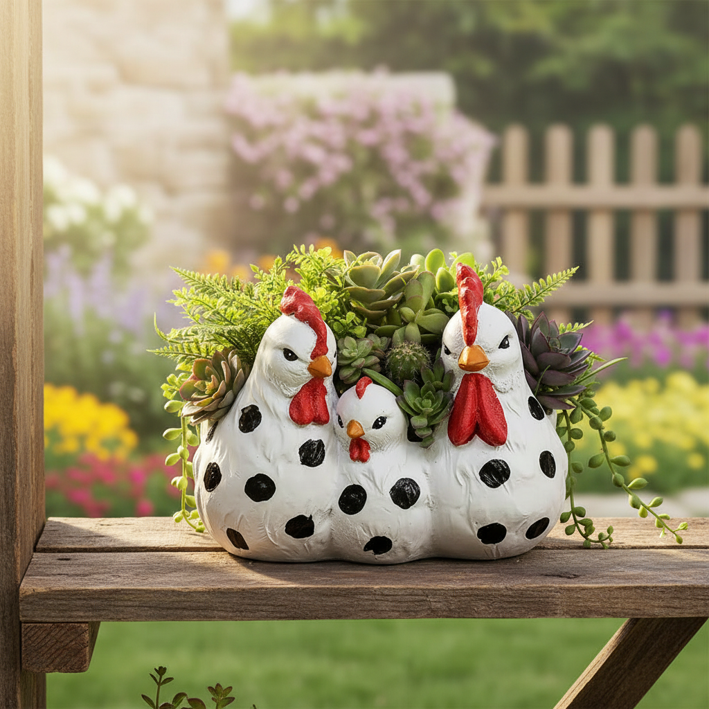 White Chicken Planter Lifestyle