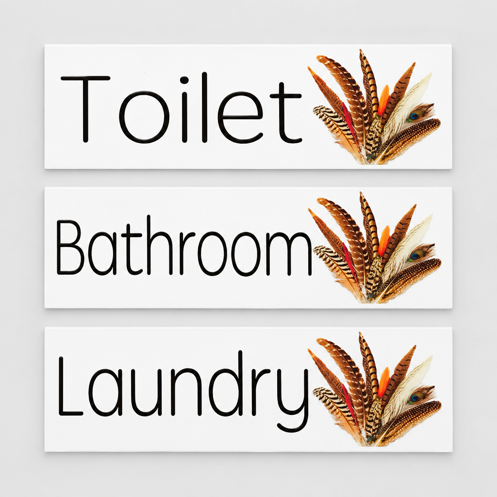 Wild Feathers white Toilet Bathroom and Laundry signs main-image preview