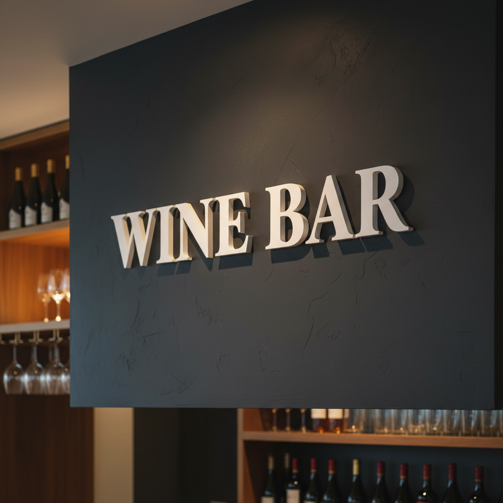 Wine Bar sign on dark wall