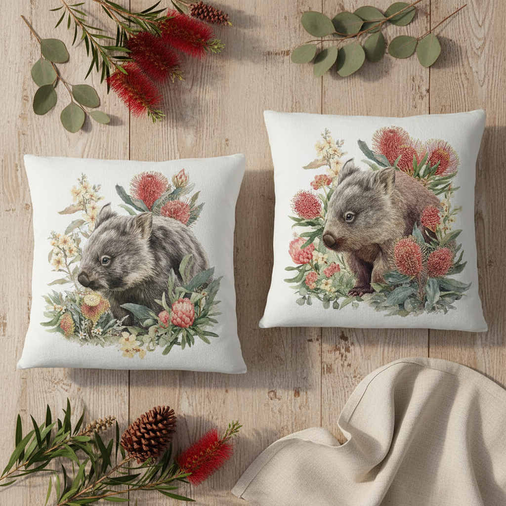 Wombat Cushion - Flat Lay