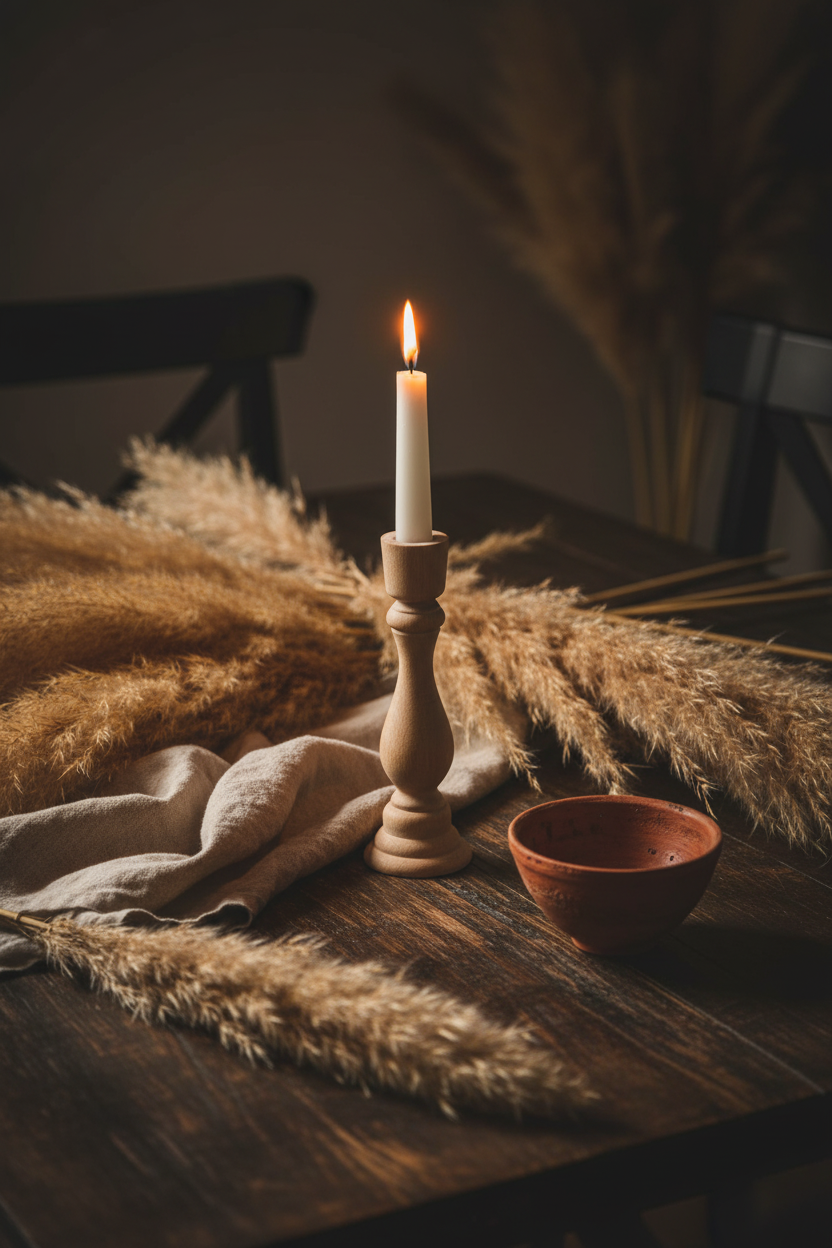 Wooden Candlestick - Boho Moody