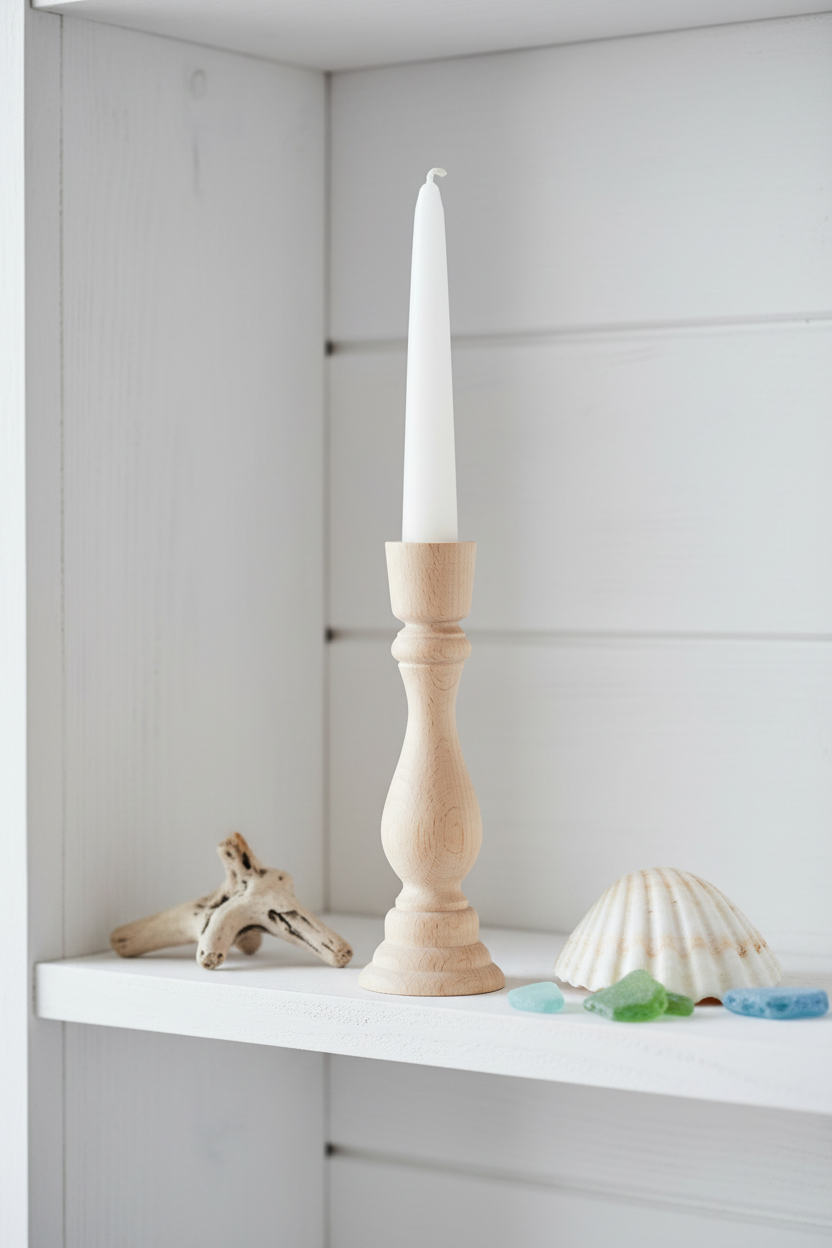 Wooden Candlestick - Coastal