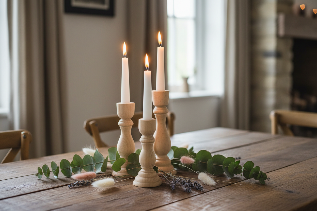 Wooden Candlesticks - Farmhouse Table