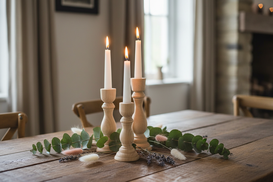 Wooden Candlesticks - Farmhouse Table