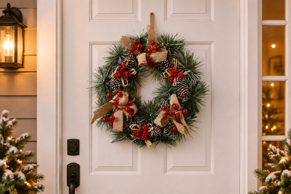 Wreath on a white front door