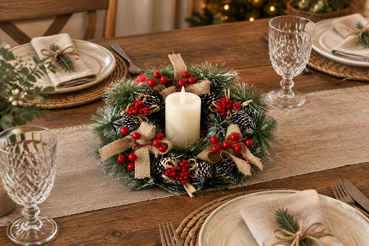 Wreath styled as a table centrepiece