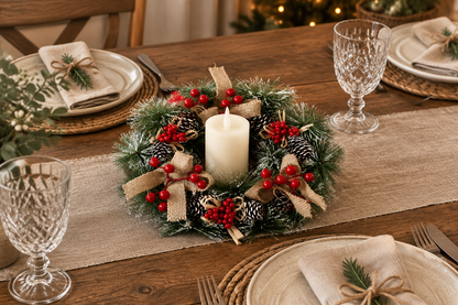 Wreath styled as a table centrepiece