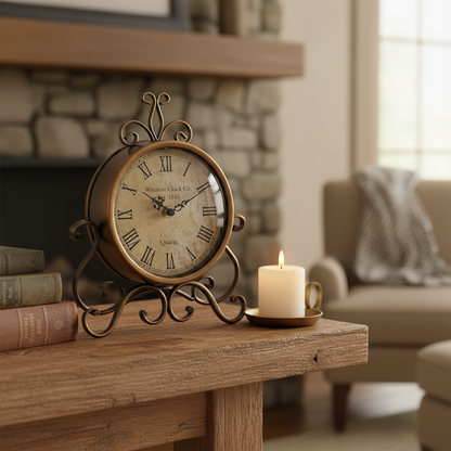 Wrought Iron Clock - Brown Mantle