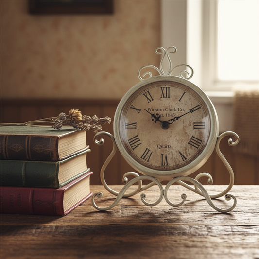 Wrought Iron Clock - White Cottage