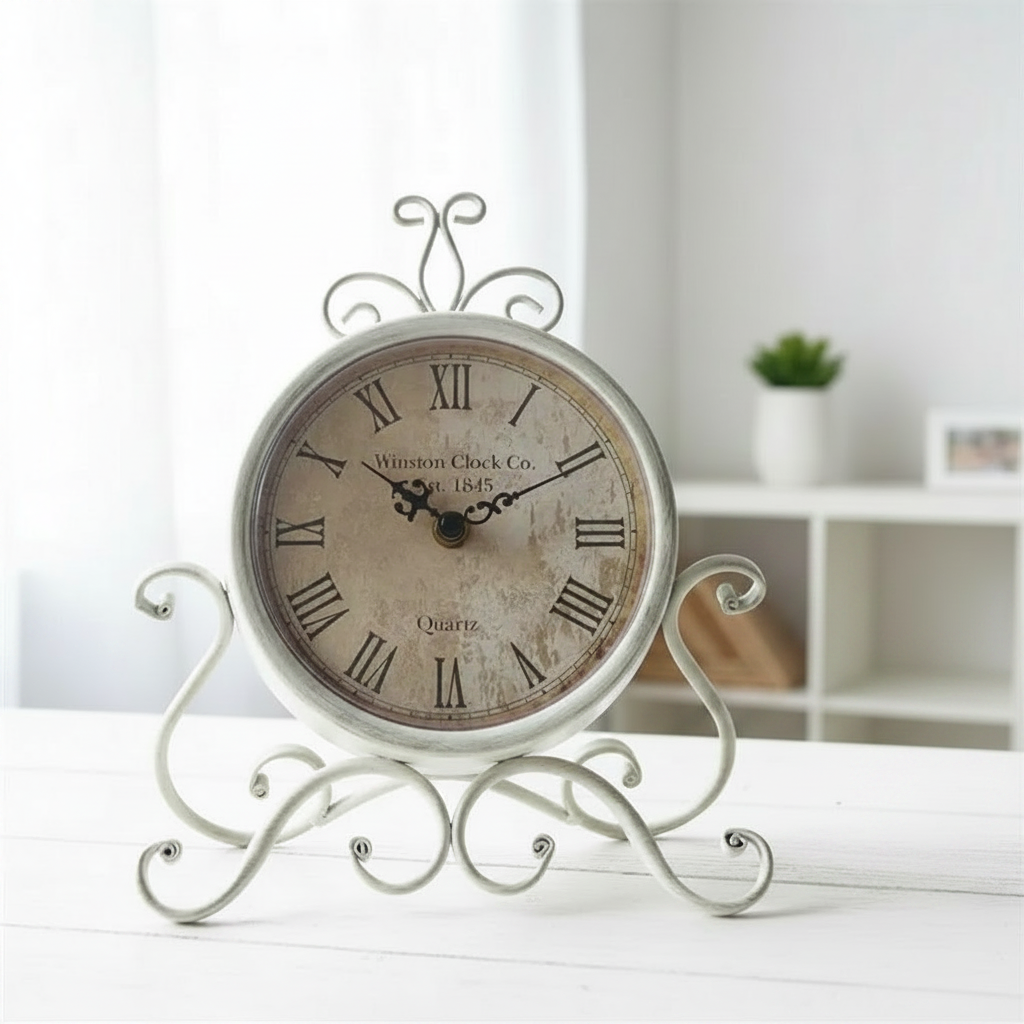 Wrought Iron Clock - White Desk