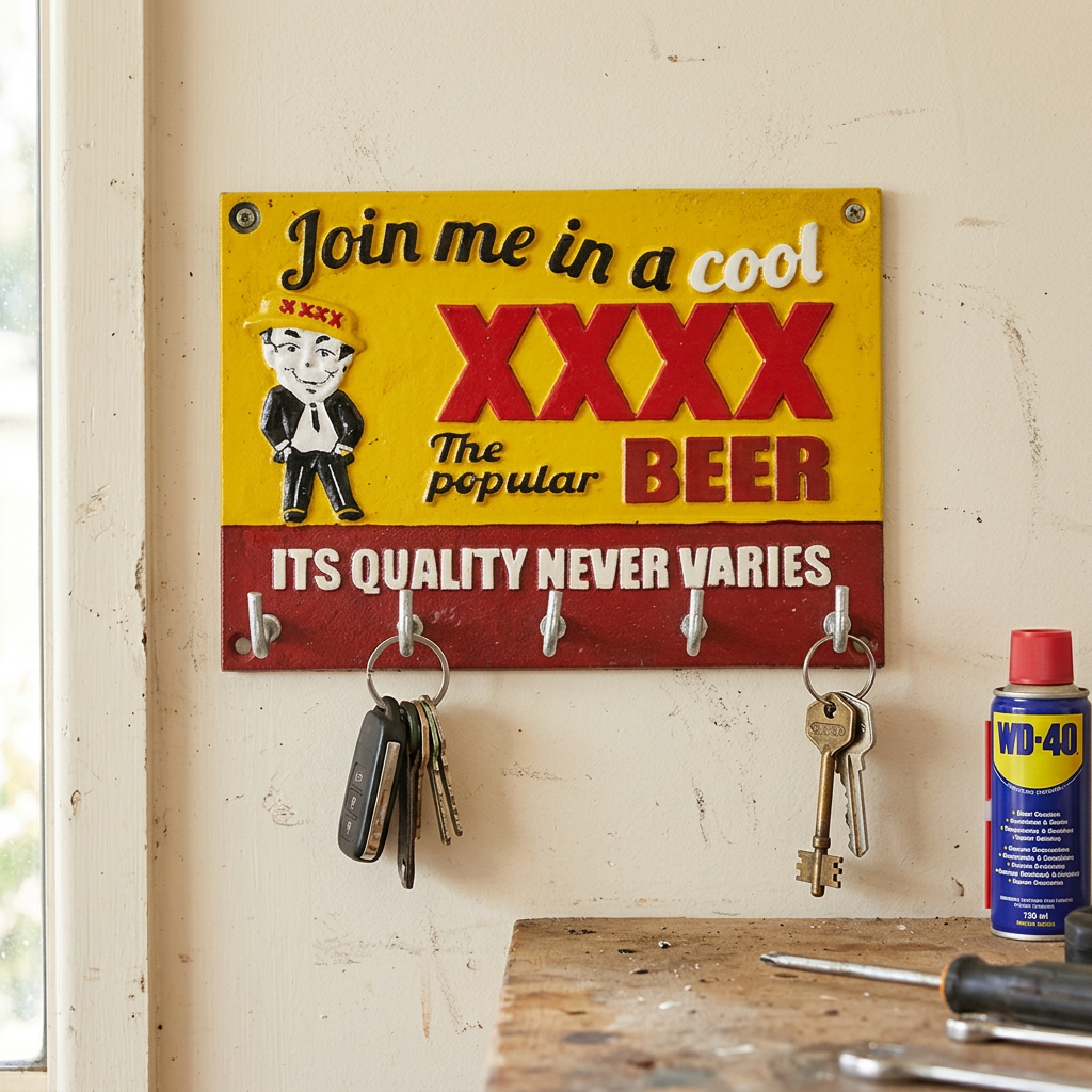 XXXX key hook rack in a garage entry