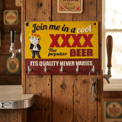 XXXX key hook rack in a retro home bar