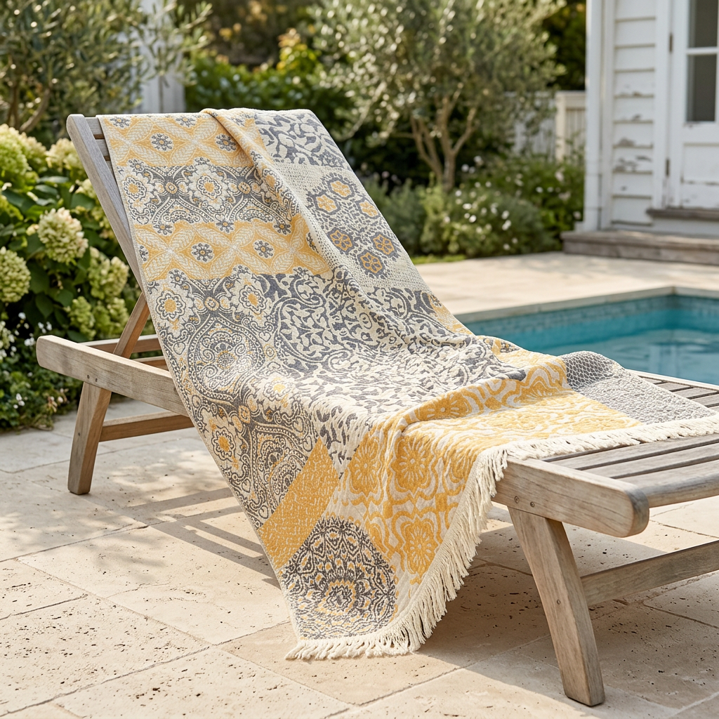 Yellow patchwork poolside lifestyle preview