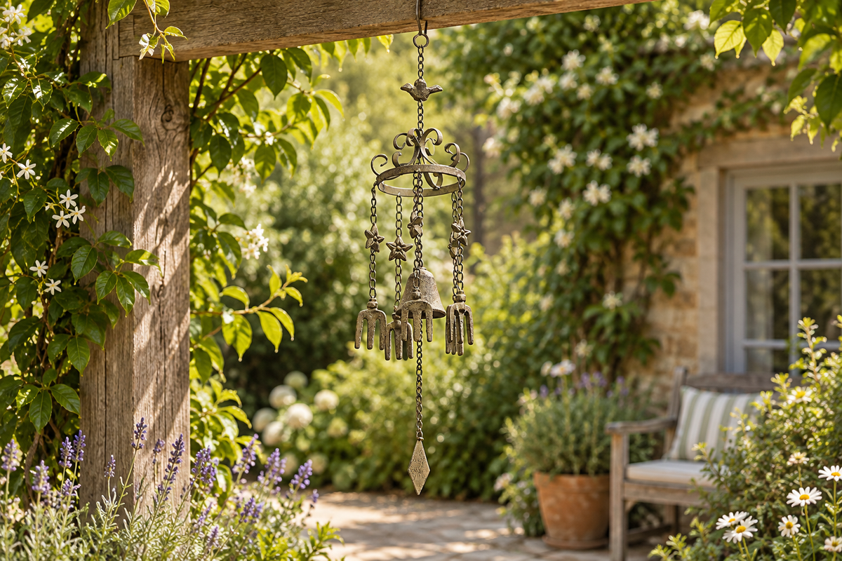 Your bird wind chime in a cottage garden setting